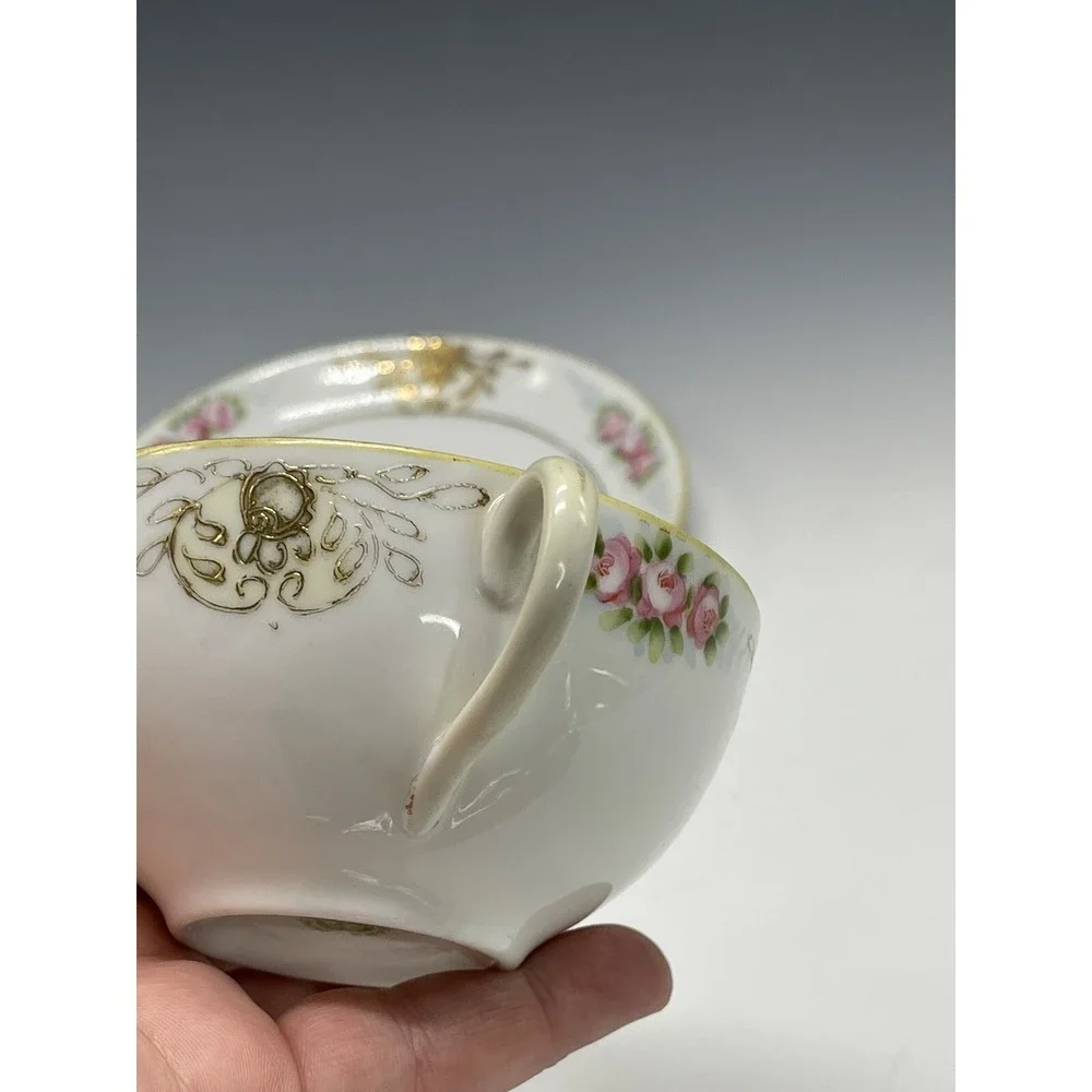 Antique Nippon Teacup & Saucer Plate Hand‎ Painted Floral A50